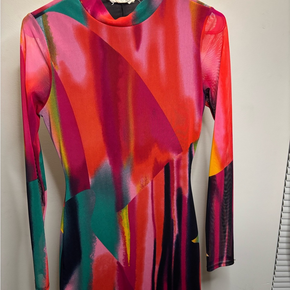 Vibrant Long Sleeve Abstract Dress
